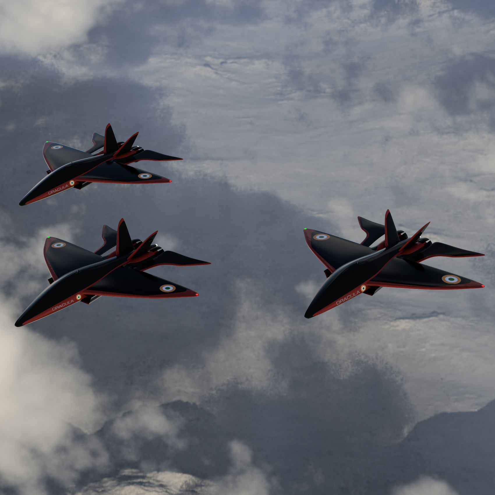 Three Dracula airframes in formation