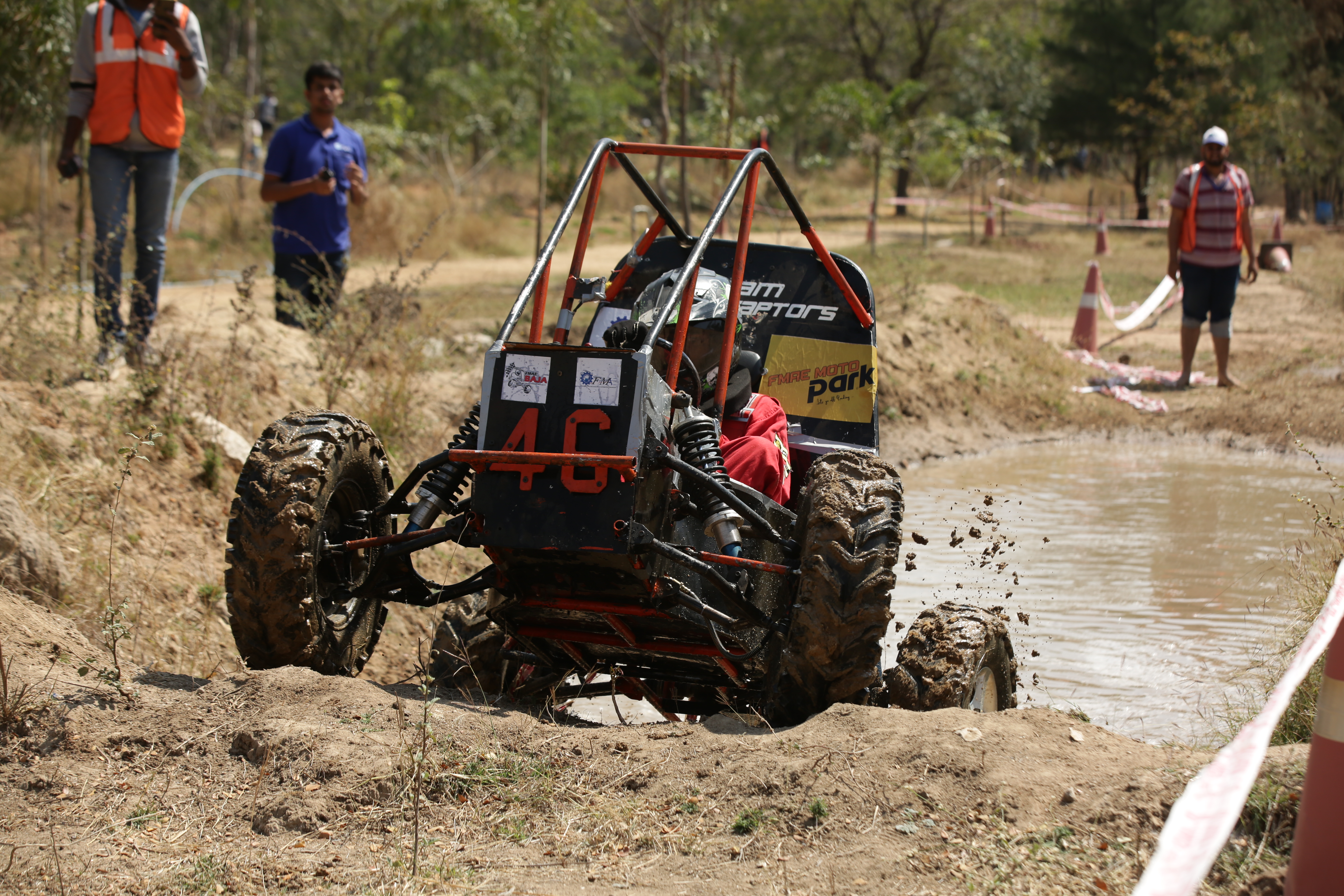 Car 46 dropping into the water crossing
