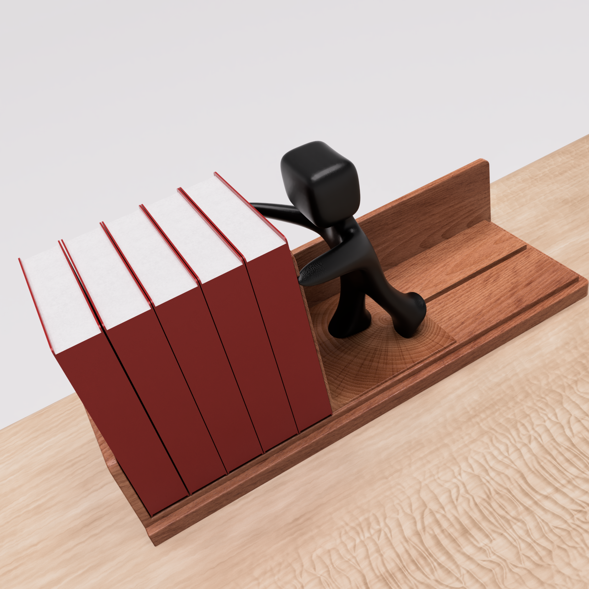 Top-down view of the bookshelf on a wooden surface