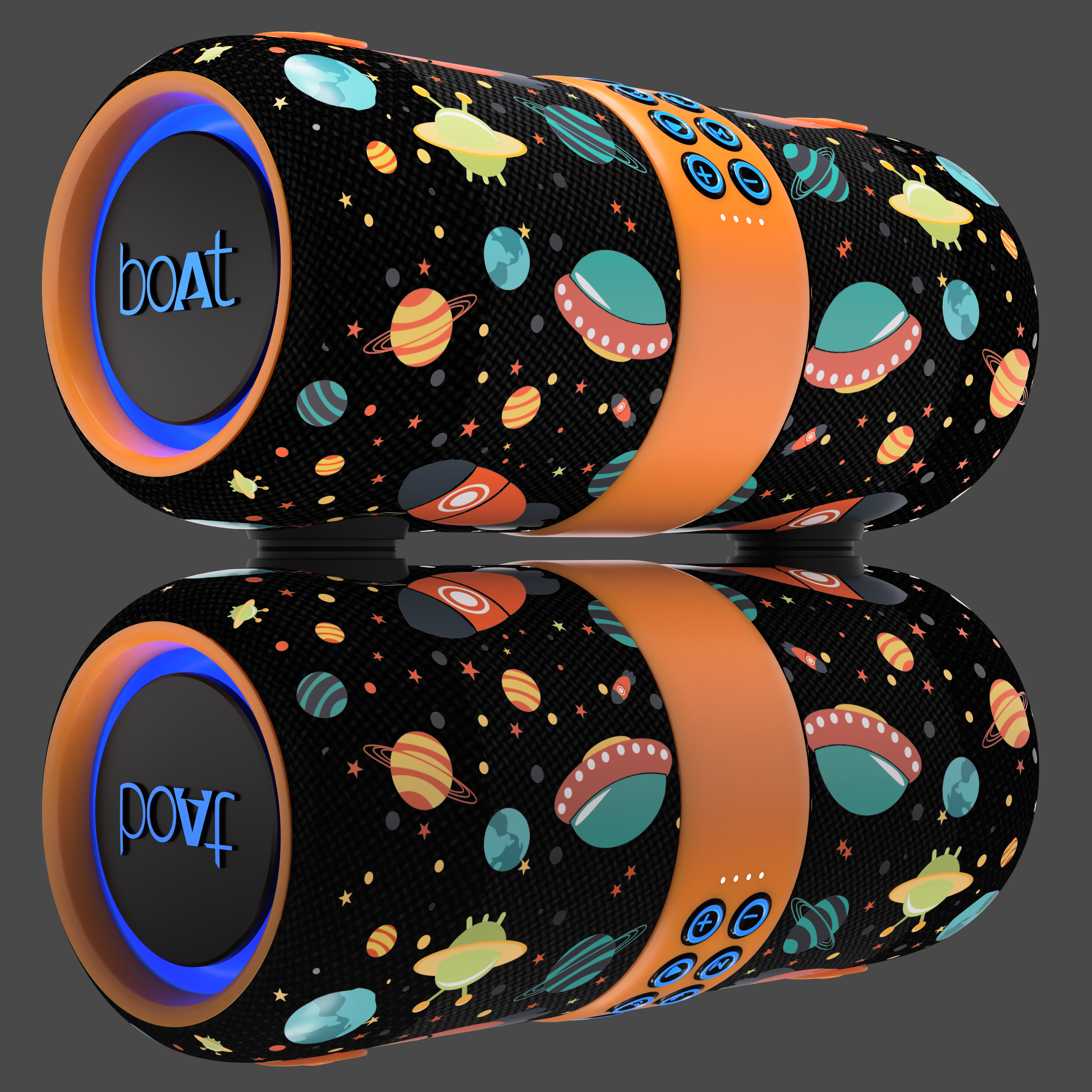 boAt Stone 1200F redesign in a space print with orange end rings