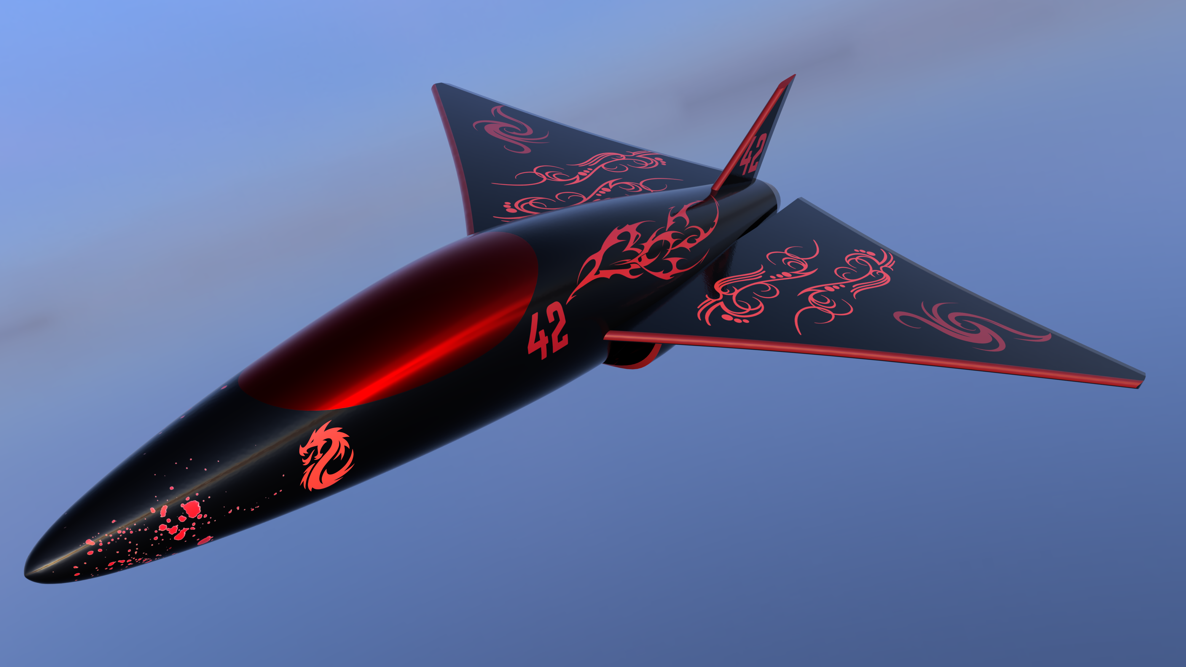 Car number 42 in black with red dragon linework
