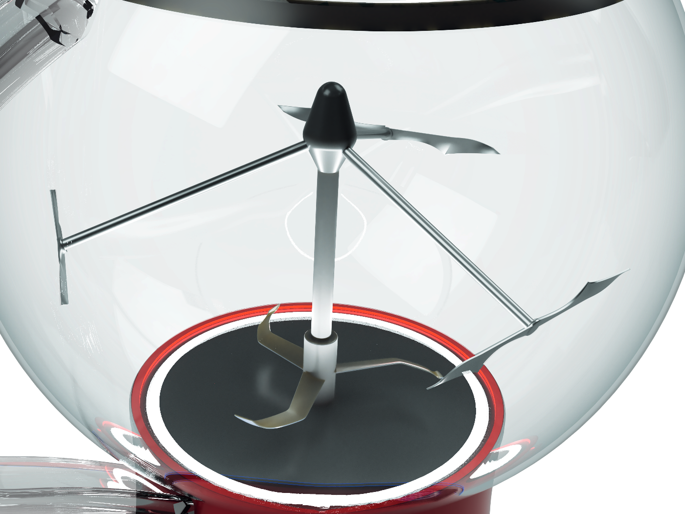 Counter-rotating blade assembly inside the polycarbonate sphere